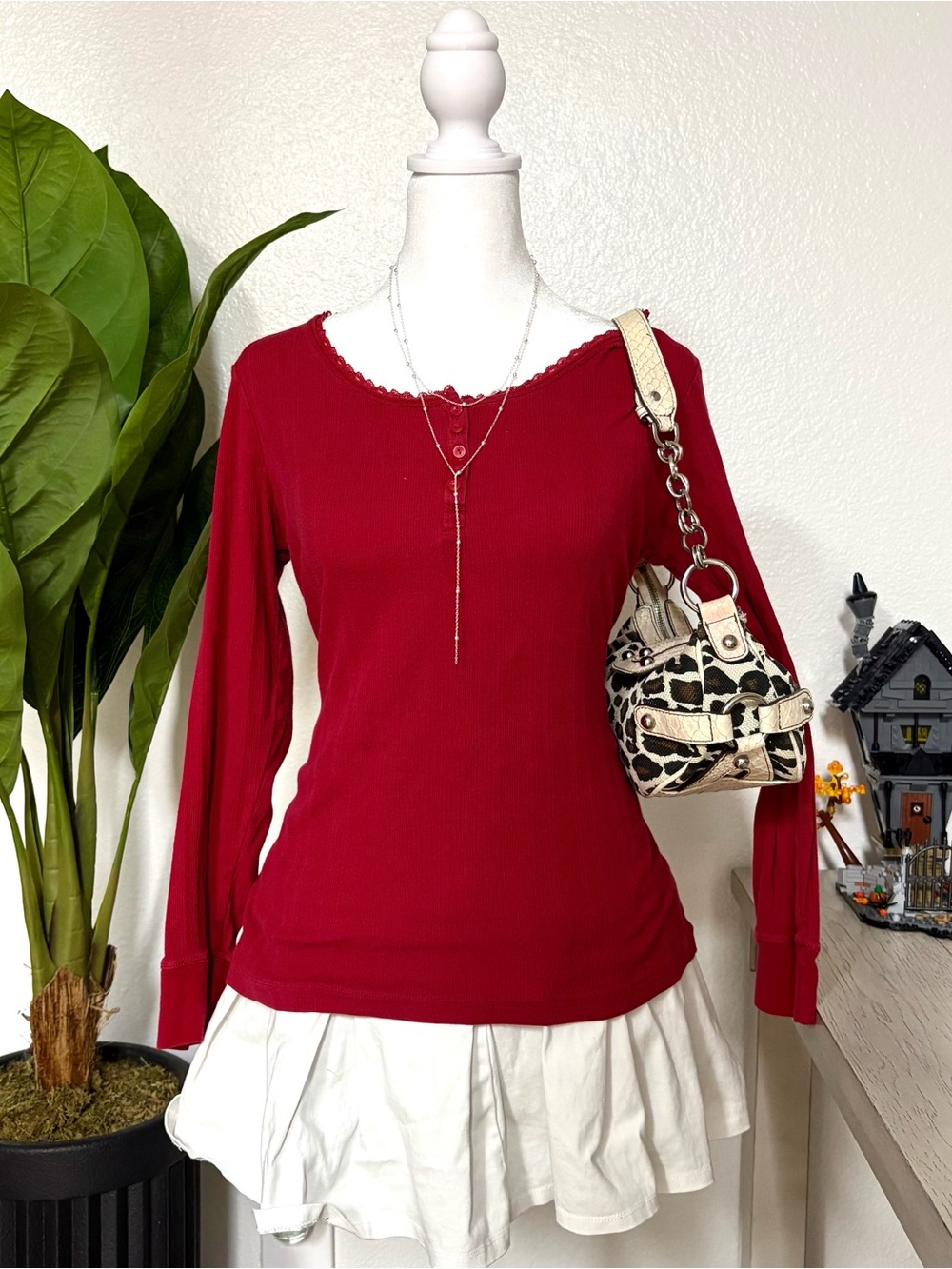 Sonoma Long Sleeve Red Henley Top